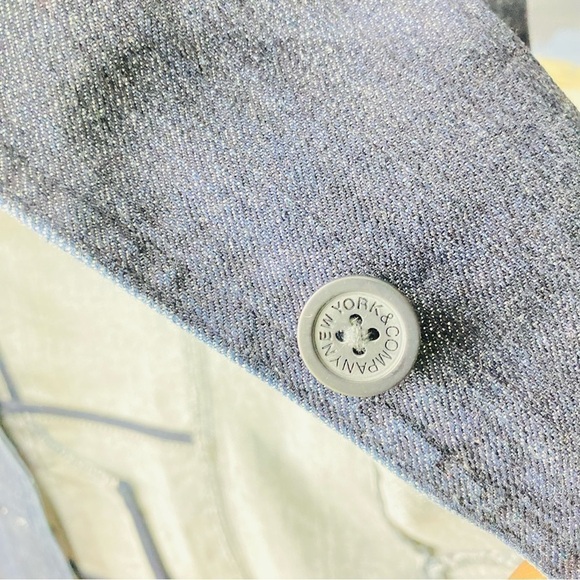 New York  & Co. Women’s Sz 8 Dark Wash Blue Jean Denim Blazer Button Down Jacket - Picture 6 of 9